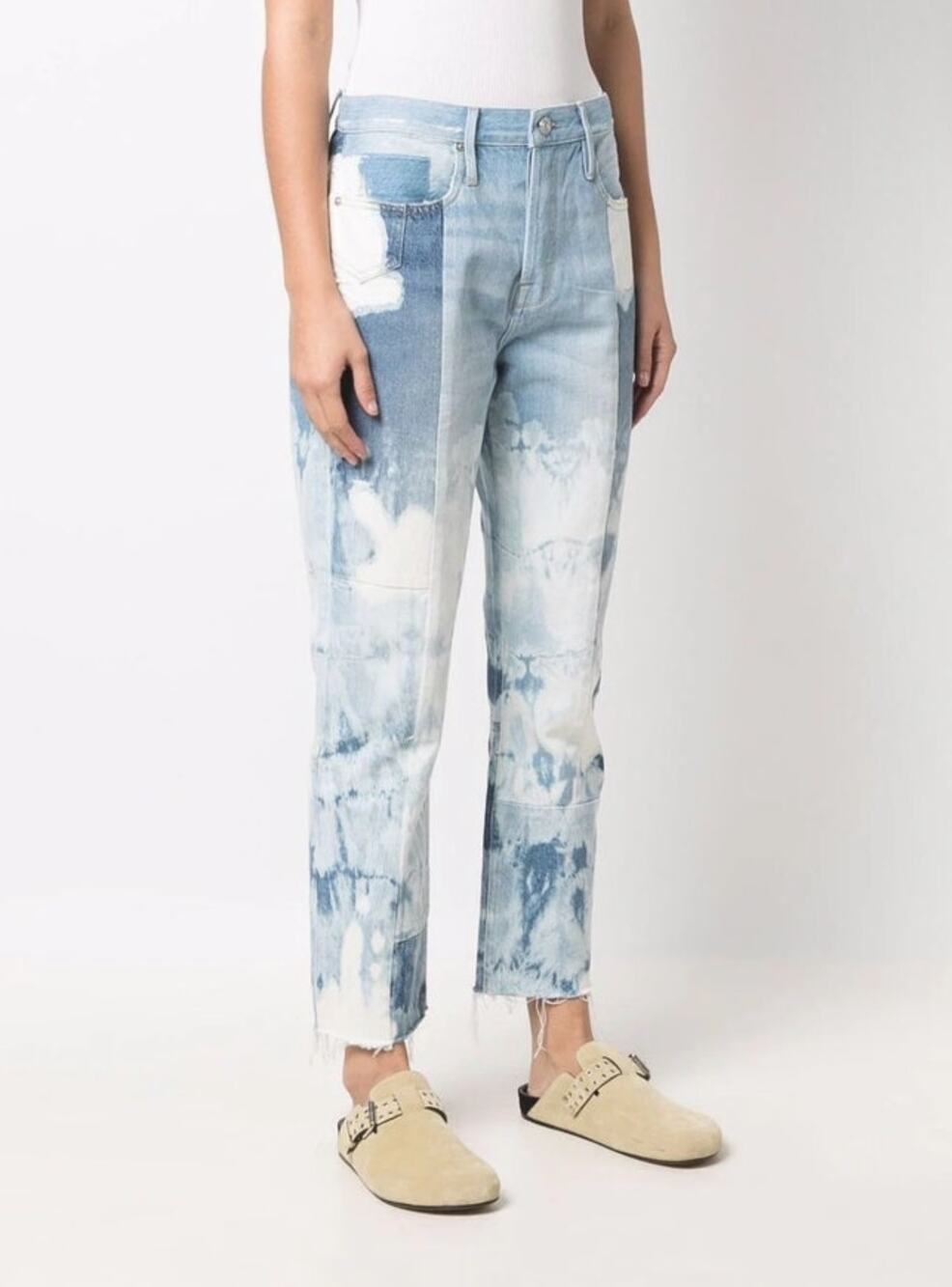 NWT Frame Womens Le Original Fresco Straight Fit Patchwork Design Jeans Size 27